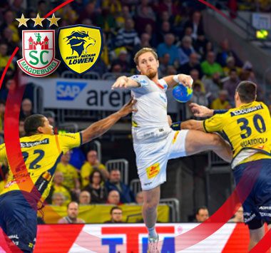 SCM-Handballer Albin Lagergren setzt im weißen Trikot im Sprungwurf zum Torabschluss an.