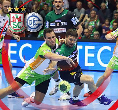 SC Magdeburg Handballer Marko Bezjak (Bezo) am Ball im Zweikampf gegen den VfL Gummersbach.