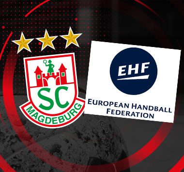 Grafik mit dem Logo des SC Magdeburg und dem Logo der European Handball Federation (EHF).