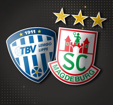Grafik zur Spielankündigung des SC Magdeburg für die Partie gegen den TBV Lemgo Lippe mit den offiziellen Logos der beiden Vereine.