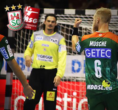 Matthias Musche vom SC Magdeburg im Spiel gegen die HSG Nordhorn-Lingen.