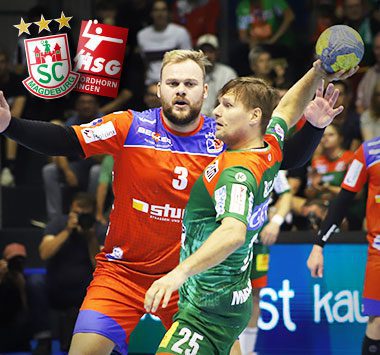 Marko Bezjak vom SC Magdeburg beim Torwurf gegen die HSG Nordhorn-Lingen.