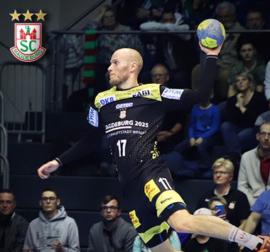 SCM-Rechtsaußen Tim Hornke (Nummer 17) beim Sprungwurf.