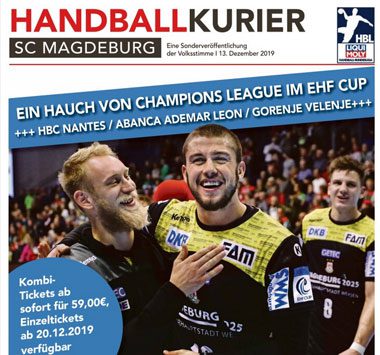 Titelseite vom SCM-Handballkurier mit der Überschrift „Ein Hauch von Champions League im EHF Cup“.