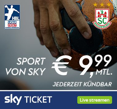 Sky Ticket Werbebanner für Sport-Streams mit SCM-Logo.