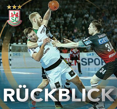 Michael Damgaard im harten Abwehreinsatz für den SC Magdeburg gegen den THW Kiel.