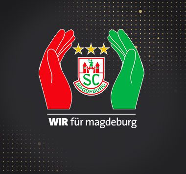 SC Magdeburg Grafik mit dem Slogan „WIR für magdeburg“ und symbolischen, schützenden Händen.