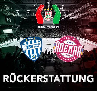SC Magdeburg Grafik mit dem Schriftzug „RÜCKERSTATTUNG“ und den Logos von Lemgo und León.