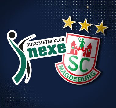 Spielankündigung in der European League: Vereinslogos von RK Nexe und dem SC Magdeburg.