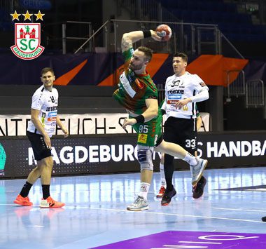 SCM-Spieler Moritz Preuss (Nr. 95) beim Sprungwurf gegen RK Nexe Našice.
