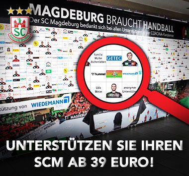 Aufruf-Grafik zur SCM-Unterstützeraktion „Magdeburg braucht Handball“ ab 39 Euro.