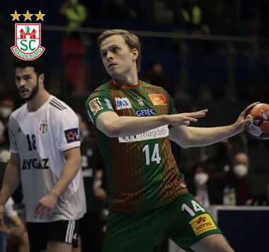 SCM-Feldspieler Ómar Ingi Magnússon (Nr. 14) am Ball im European-League-Spiel gegen Beşiktaş Istanbul.