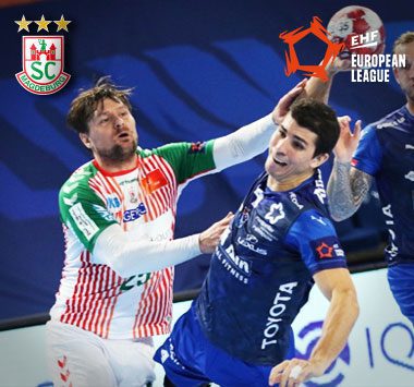 SCM-Spieler Marko Bezjak beim blocken des Sprungwurfes in der EHF European League.