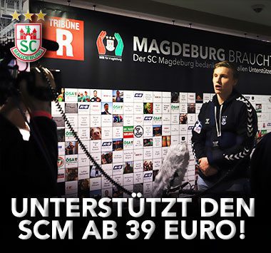 Aufruf-Grafik mit Gisli Kristjansson zur SCM-Unterstützeraktion „Magdeburg braucht Handball“.