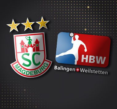 Spielankündigung in der Handball-Bundesliga: Vereinslogos des SC Magdeburg und des HBW Balingen-Weilstetten