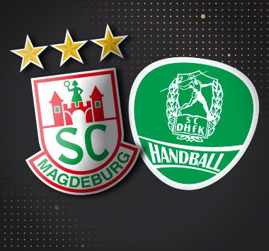Logos von SC Magdeburg und SC DHfK Leipzig.