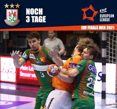 Countdown-Grafik zu den EHF Finals 2021 mit einer Spielszene gegen Wisla Plock.