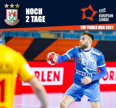 Countdown-Grafik zu den EHF Finals 2021 mit einer Spielszene des Halbfinalgegners Wisla Plock.