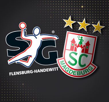 Spielankündigung in der Handball-Bundesliga: Vereinslogos der SG Flensburg-Handewitt und des SC Magdeburg