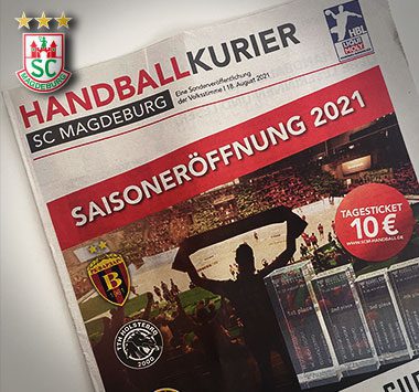 Titelblatt des SCM-Magazins „Handballkurier“ zur Saisoneröffnung 2021.