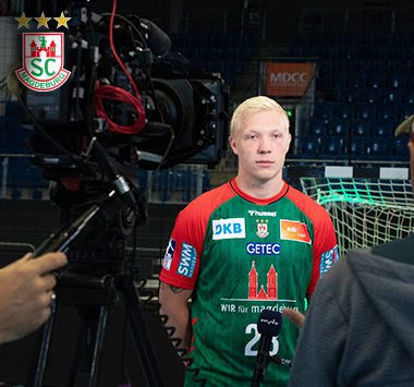 Magnus Saugstrup beim Interview in der GETEC Arena.