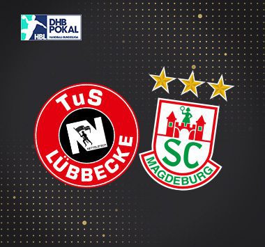 Logos von TuS N-Lübbecke und SC Magdeburg mit DHB-Pokal-Logo.