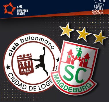 Die Vereinslogos von BM Logrono La Rioja und dem SC Magdeburg