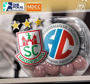 Die Vereinslogos des SC Magdeburg und von HC Erlangen