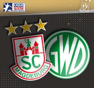 Die Vereinslogos des SC Magdeburg und von GWD Minden