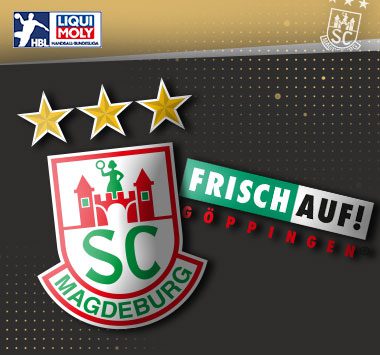 Die Vereinslogos des SC Magdeburg und von FRISCH AUF! Göppingen