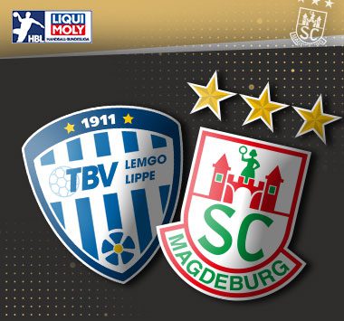 Die Vereinslogos des SC Magdeburg und von TBV Lemgo Lippe