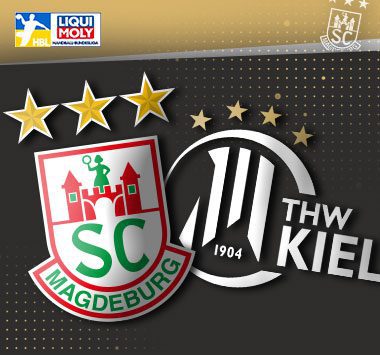 Die Vereinslogos des SC Magdeburg und von THW Kiel