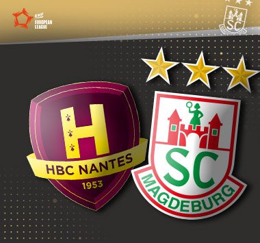 Die Vereinslogos des SC Magdeburg und von HBC Nantes