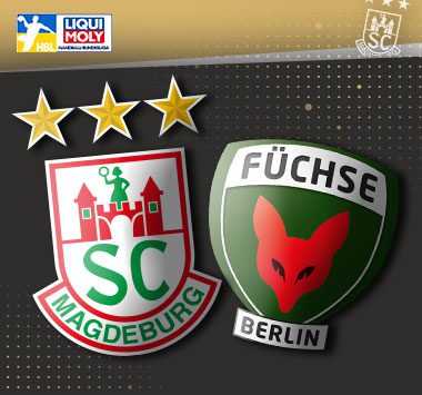 Die Vereinslogos des SC Magdeburg und von Füchse Berlin