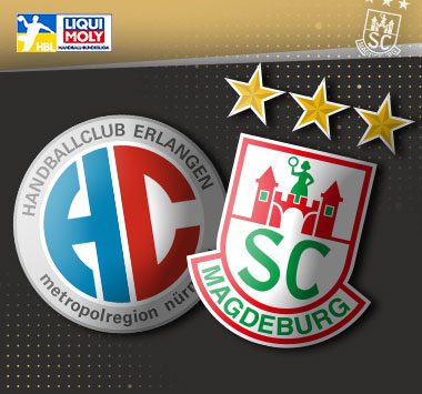Die Vereinslogos des SC Magdeburg und von HC Erlangen
