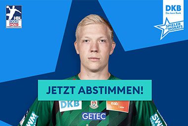 Porträt von Magnus Saugstrup auf einer Abstimmungsgrafik zur Wahl des DKB Spielers des Monats.