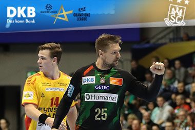 Marko Bezjak blickt im dunklen SCM-Trikot mit geballter Faust fokussiert nach vorne.