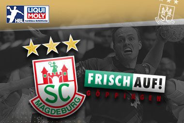 Vereinslogos des SC Magdeburg gegen Frisch Auf! Göppingen