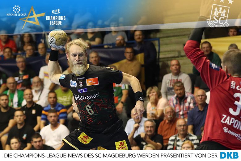 Matthias Musche vom SC Magdeburg beim Sprungwurf im Champions-League-Spiel gegen RK Celje.