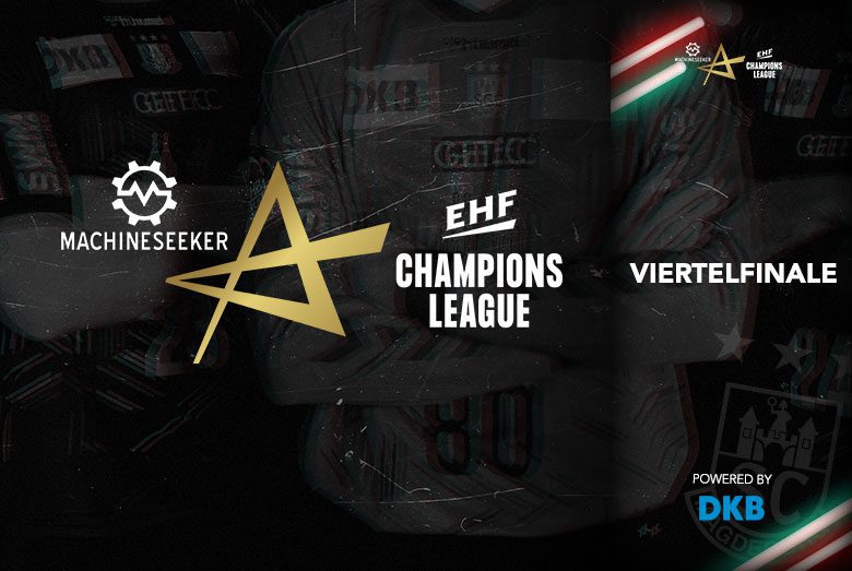 Ankündigungsgrafik mit Informationen für Dauerkartenkunden zum Viertelfinale der EHF Champions League.