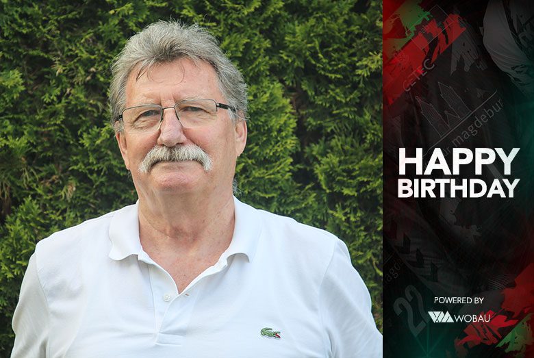 Geburtstags-Grafik für das langjährige Vereinsmitglied Gert Stridde mit einem Porträtfoto.