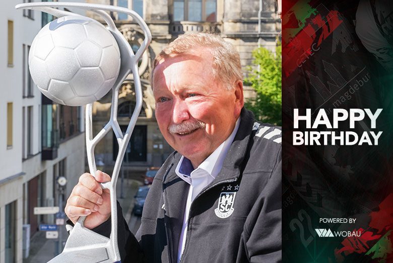 Geburtstags-Grafik für den ehemaligen Oberbürgermeister Lutz Trümper mit dem SCM-Logo und dem Schriftzug Happy Birthday.
