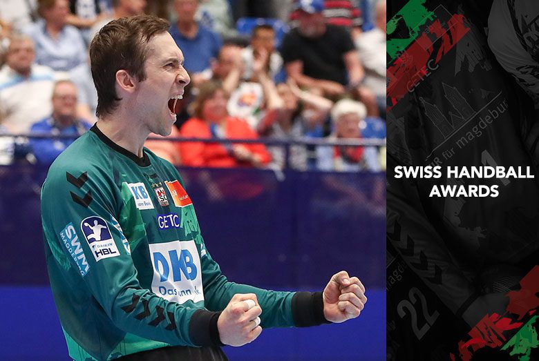 Torhüter Nikola Portner vom SC Magdeburg jubelt mit geballten Fäusten.