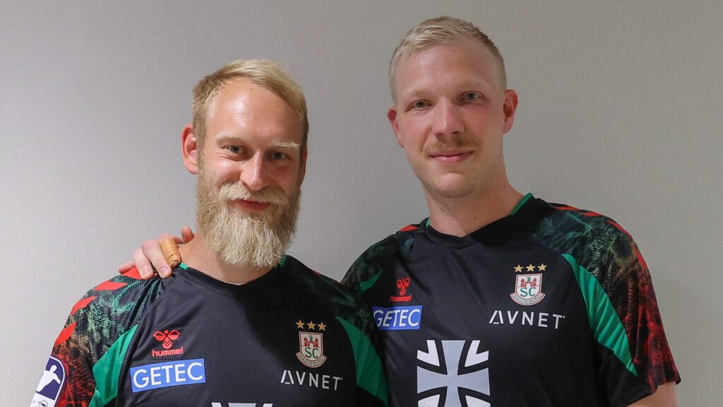 29.07.2026, xtgx, Handball test match, SC Magdeburg - HSC 2000 Coburg from left Matthias Musche, Magnus Saugstrup