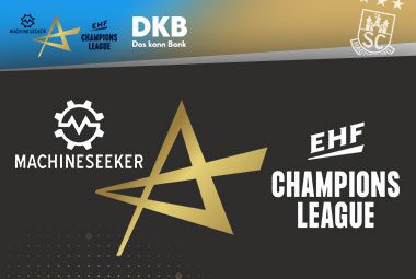 Ankündigungsgrafik des SC Magdeburg für die EHF Champions League mit Sponsorenlogos.