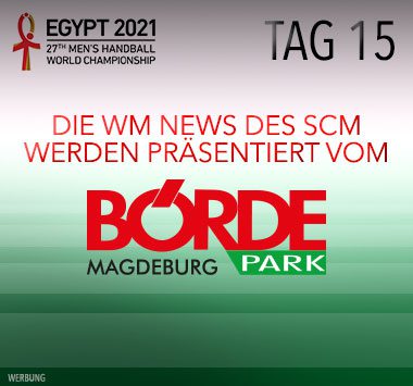 Sponsoren-Grafik des Börde Parks Magdeburg zu den SCM-Nachrichten der Handball-WM 2021.