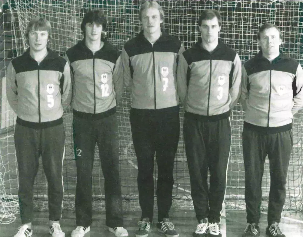 Olympiasieger des SC Magdeburg 1980.von links nach rechts: Hartmut Krüger, Wieland Schmidt, Günter Dreibrodt, Ingolf Wiegert, Ernst Gerlach