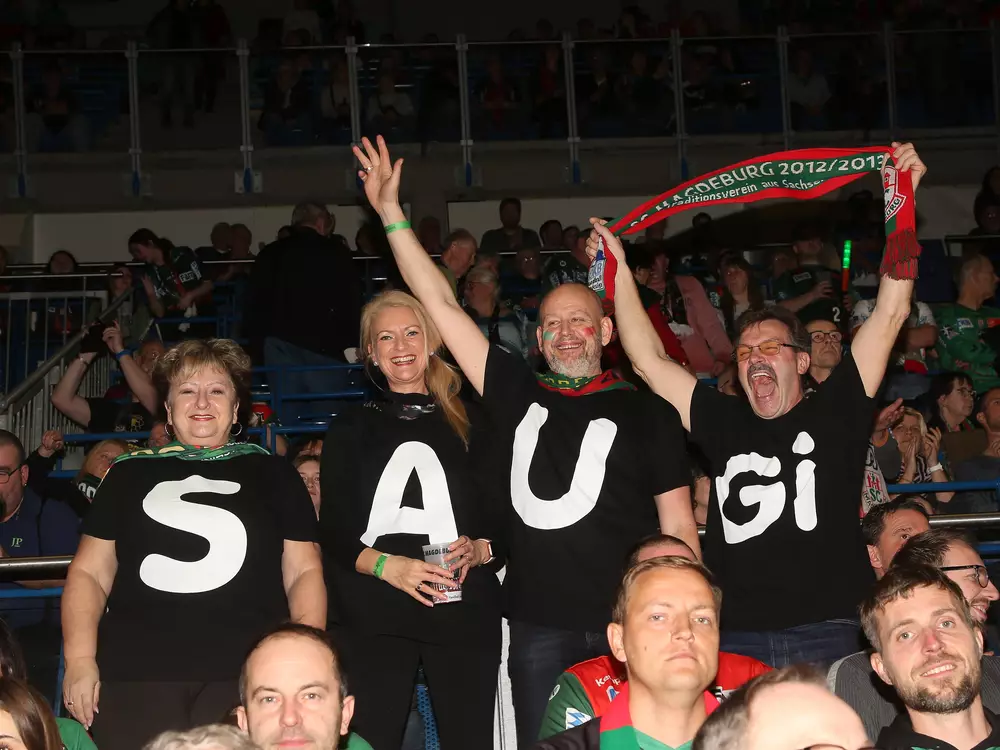 Fanblock des dänischen Handballspielers Magnus Saugstrup EHF Champions League